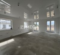 A spacious, bright room with large windows in a family house.