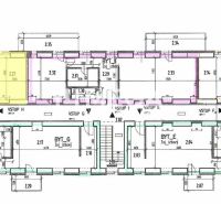 The floor plan shows the layout of a 3-room apartment in a building on Pod hradom Street in Strážske.