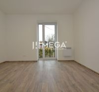 A room in a 3-room apartment, floor with wood decor, balcony door.