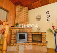 A brick fireplace in the corner of the room with decorations and a wooden decor floor.