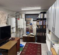 Library in a family house with a television, carpet, and storage space.