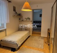 A room in a family house with a bed, carpets, and a wooden decor floor.
