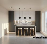 Kitchen with an island and pendant lights, Family house. Space visualization.