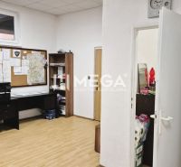 Offices with a desk and decorative flooring appear practically furnished.