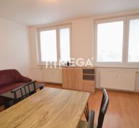 Living room in a two-room apartment with a wooden decor floor and a comfortable sofa.