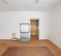 Empty commercial spaces with wood-patterned flooring and a scale for measuring.