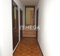 A hallway in a family house with a wooden decor floor and a built-in wardrobe.