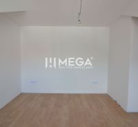 A room in a 2-room apartment with a wooden decor floor and white walls.