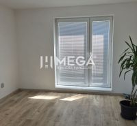 An office with a plant, a floor with a wooden decor, and balcony doors with blinds.