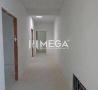 A hallway in a family house with unfinished doors and an unplastered wall.
