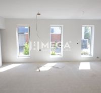 Empty room with large windows in a family house.