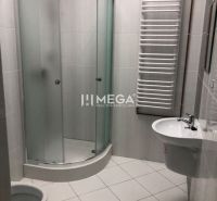 Bathroom with a glass shower enclosure and a sink in the building on SNP in Snina.