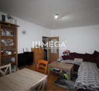 Living room in a 2-room apartment with furnishings and a wooden decor floor.