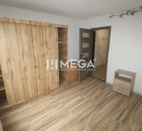 A room with a wooden floor design and a built-in wardrobe in a 3-room apartment.