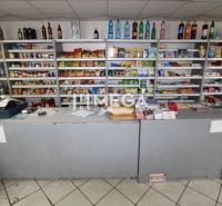 A grocery store with a counter and shelves in a family house, various products for sale.