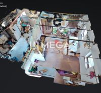 3D model of a cottage interior, divided into rooms with dimensions in square meters.