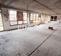 An empty room with old windows and a concrete floor in a building.