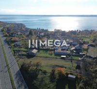 Aerial view of properties in the village of Vinné near the lake in the autumn season.