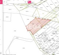 A map of residential plots in Vinné with informative measurements and parcel boundaries.