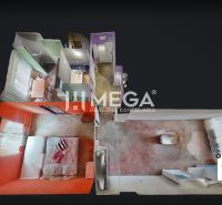 Interior of a 2-room apartment with a wooden decor floor and arranged rooms.