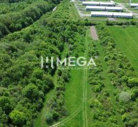 Aerial view of green gardens and forests near Trnava pri Laborci.