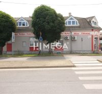 Shops on Duklianskych hrdinov Street in Vranov nad Topľou, with signs 