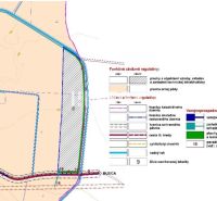 Urban plan with symbols for public and protective zones in the Buzica area.