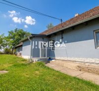 A family house in Veľká Ida with a blue facade, a garden, and a paved walkway.