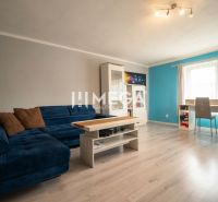 Living room with a blue sofa, table, and wooden decor flooring in a family house.