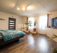 A bedroom in a family house with a wood-patterned floor, a bed, plants, and a television.