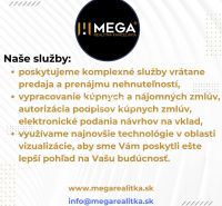 Advertisement for Mega real estate agency services including sales, rentals, and visualization.