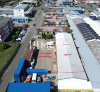 An aerial view of warehouses and halls on Fidlikova Street in Humenné.
