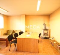 Offices with a desk, sofas, tiles, and a wooden decor floor.