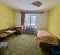 A room in a family house with a bed, a desk, and a green carpet.