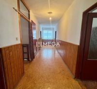 A hallway with a panel wall and a wooden decor floor in a family house.