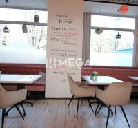Gastro premises with upholstered seats, decorations, and flooring with a wood design.
