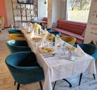 Stylish gastro spaces with decorative decorations, wooden decor flooring, and elegant chairs.