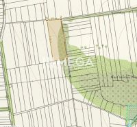 Map of agricultural and forest land in Lackovce with the marked plot.