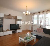 Living room in a family house with a sofa, wardrobe, and wooden decor flooring.