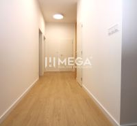 A hallway with light walls and a wooden decor floor in a 3-room apartment.