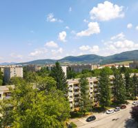 View of residential buildings surrounded by greenery on Trenčianska Street in Nová Dubnica.