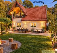 Cottage in Nové Zámky, beautiful garden lighting, terrace and fireplace in the foreground.
