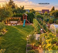 Garden space at the cottage in Nové Zámky with seating, a swing, and a greenhouse.