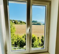 View from a one-room apartment to the field and greenery in Malé Kršteňany.