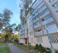 Apartment building on Štúrova Street in Poprad surrounded by trees near a 2-room apartment.