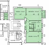 Floor plan of a 3-room apartment with room sizes and a loggia.