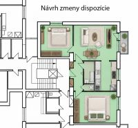 Proposal for changing the layout of a 3-room apartment with two bedrooms and a living room.