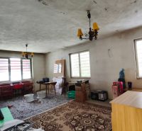 Interior of a family house with plastic windows, a brick wall, and a decorative carpet.
