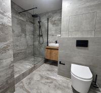Bathroom in a 3-room apartment with a modern shower and elegant tiles.