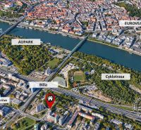Aerial view of Bratislava, Petržalka, Bosákova with marked points of interest, including Aupark and Eurovea.